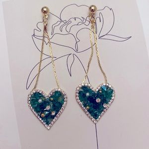 GREEN & Gold Heart Drop Earrings NEW